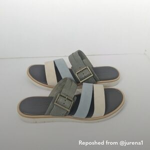 Timberland Olive Green, Light Blue & Beige Slide Sandals